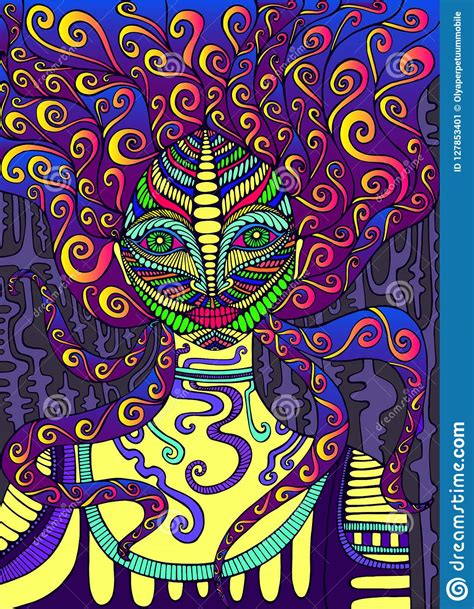 Psychedelic Goddess Bright Colors Surreal Fantasy Doodle