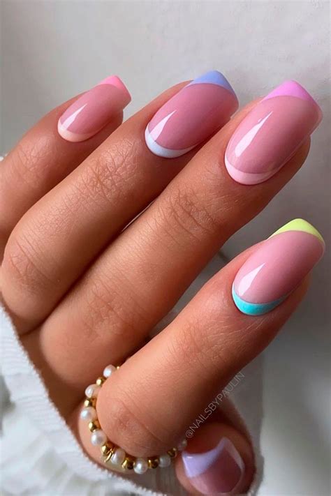 Cute Pastel Colored French Tip Nails в 2021 г Пурпурные ногти Ногти