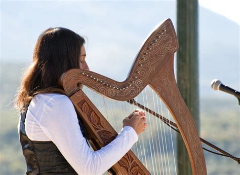 Young Woman Playing A Harp Stock Image Image Of Harp 12117953