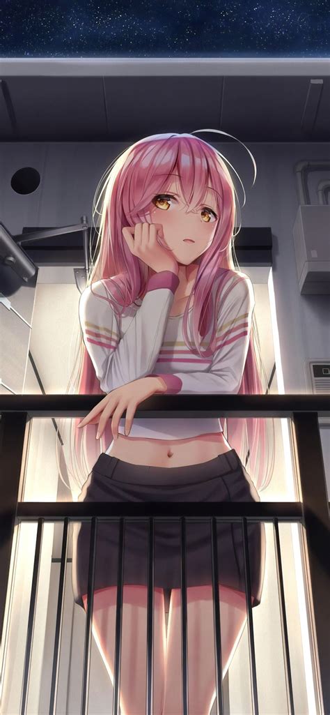 1242x2688 Pink Hair Anime Girl Standing In Balcony Iphone Xs Max Hd 4k