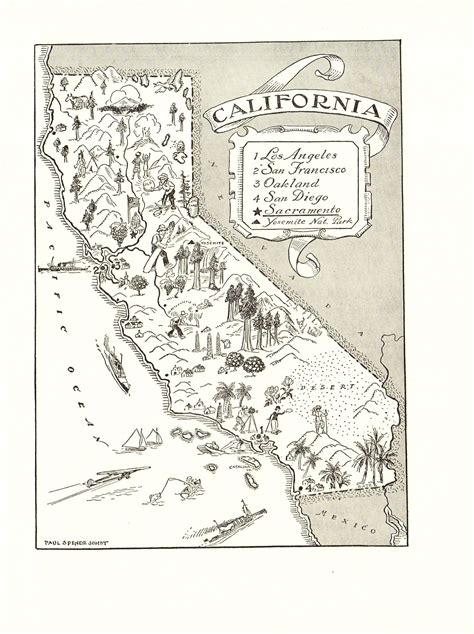 1950s Antique Animated California Picture Map State Map Of Etsy