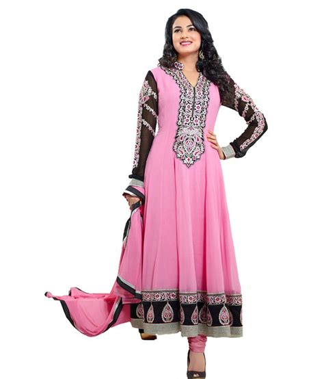 Gulmohar Pink Faux Georgette Unstitched Dress Material Buy Gulmohar