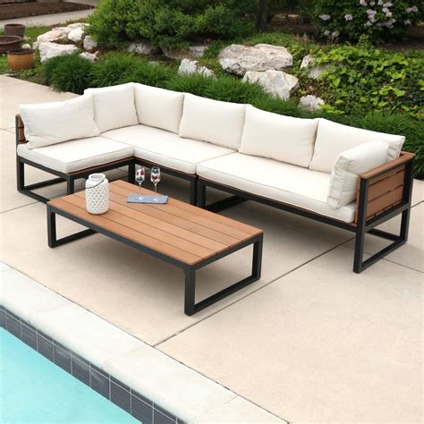 Boardwalk 4 Piece Aluminum Patio Sectional Set W Natural Cushions By