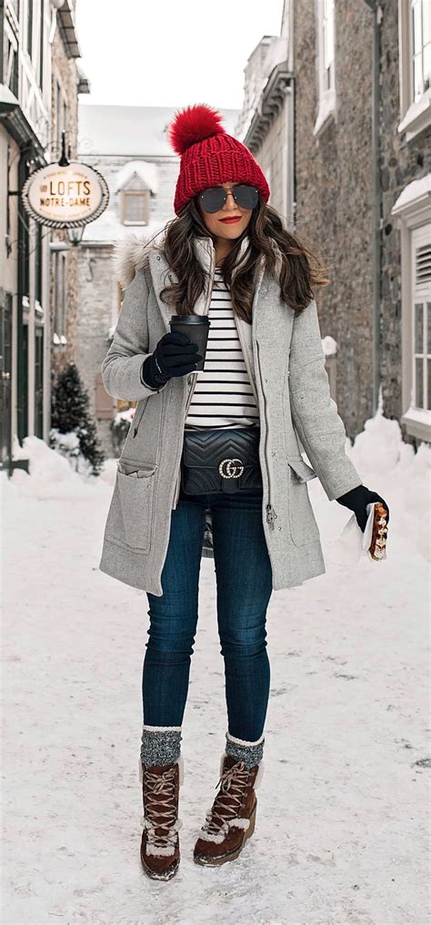 cold weather look winter outfit inspiration quebec city what to wear j crew snow boots layering
