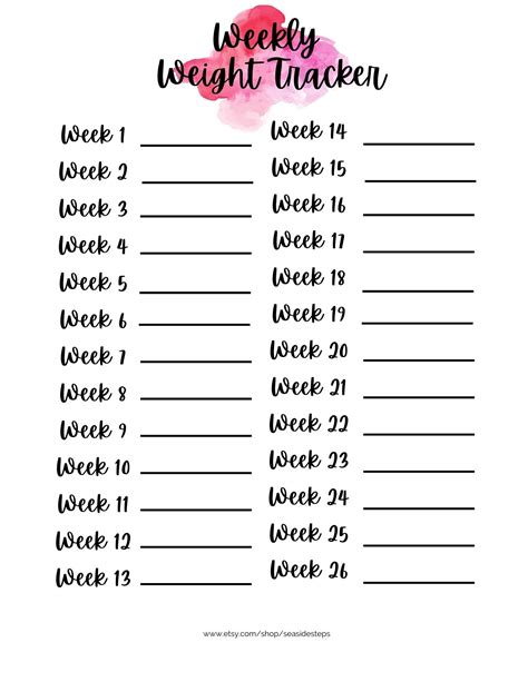 Printable Weight Loss Journal Pink Weekly Weigh In Etsy