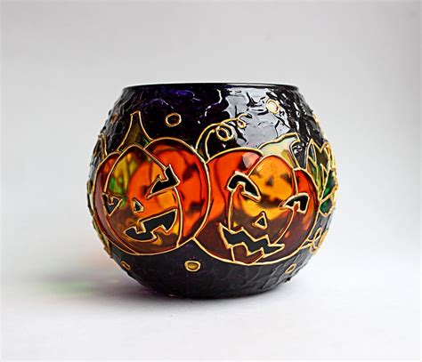 Halloween Candle Holder Halloween Decor Pumpkin Glass Votive Etsy