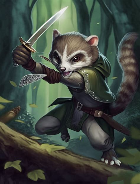 Detailed Digital Character Art Anthro Furry Weasel Rpg Forest Cloak