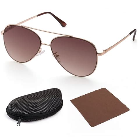 Lotfancy Aviator Sunglasses For Women Flat Brown Gradient 58mm Shatterproof Lens Gold Metal