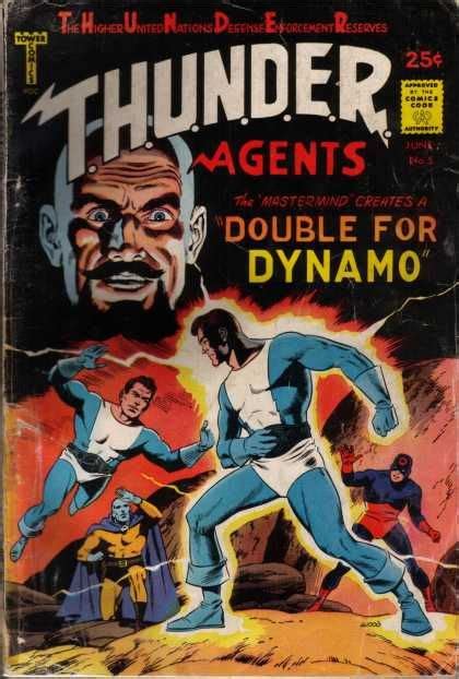 A Comic Book With An Image Of Two Men In Front Of The Title Thunder Agent