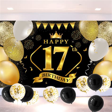 Buy 17th Birthday Party Decoration Black Gold Extra Large Happy 17th