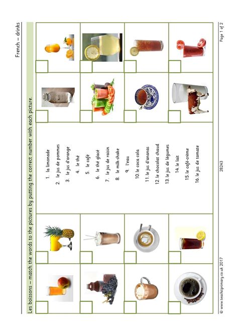 French - drinks | Teaching french, French worksheets, French