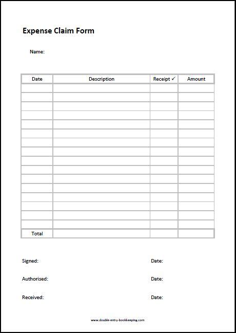 expense claim form template double entry bookkeeping