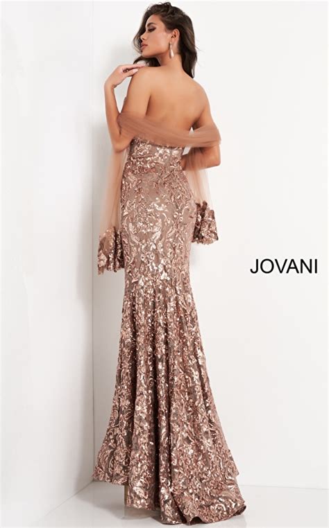 Jovani 05054 Copper Sequin Sheath Strapless Evening Dress