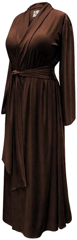solid brown plus size robe in poly cotton and rayon spandex jersey with attached belt at amazon
