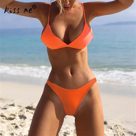 New Solid Orange Bathing Suit Brazilian Biquini Sexy Swimwear Bikinis