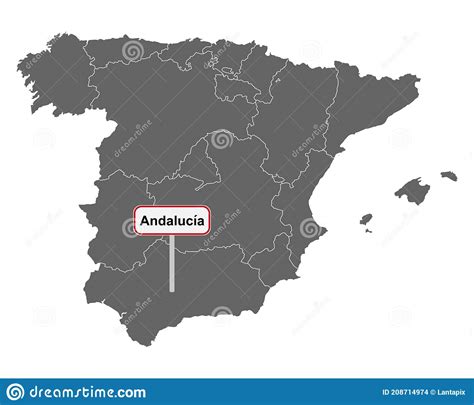 Map Of Spain With Place Name Sign Of Andalucia Stock Vector