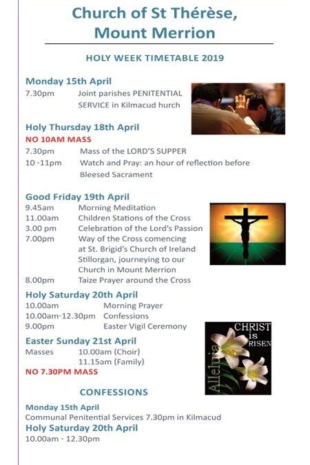 Holy Week Timetable Church Of St Thérèse Mount Merrion Parish