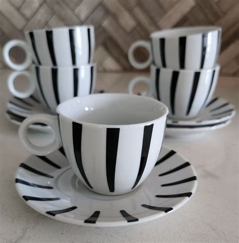 Demitasse Cups Saucers Black White Strip Espresso Tk Kitchen