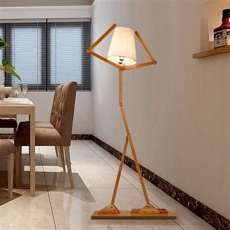Nordic Creative Wooden Floor Lamps E27 Log Fabric Stand