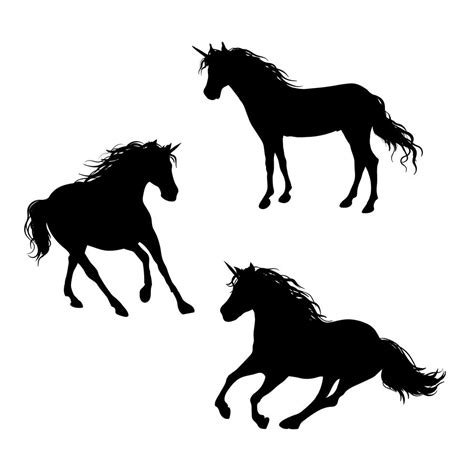 A Set Of Unicorn Silhouettes In Motion With A Beautiful Mane 489940