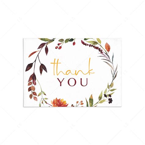 Autumn Floral Thank You Card Printable Instant Download Littlesizzle