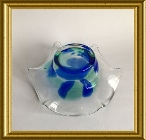 vintage glass bowl blue and green