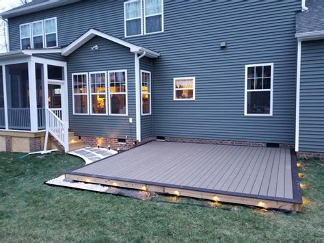 Diy Ground Level Composite Deck Led Lighting Stone Border Ground