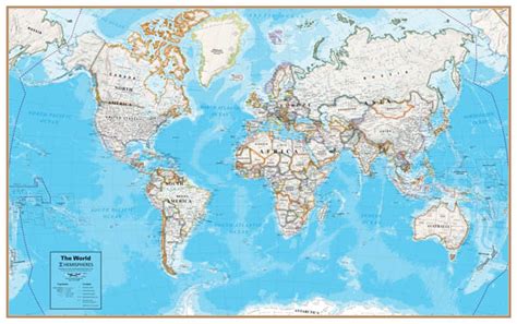Hemispheres Contemporary World Wall Map Hemispheres