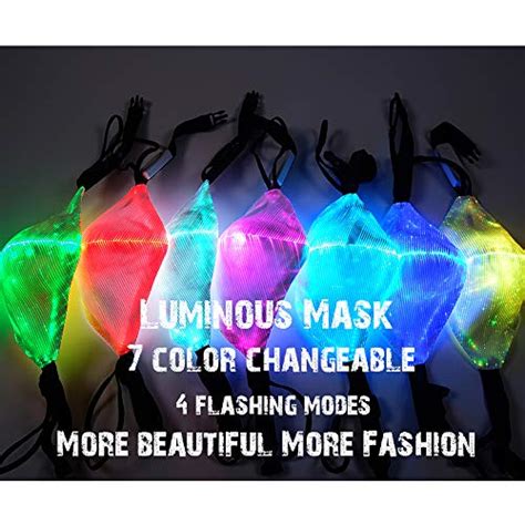 Teczero 7 Color Lights Led Light Up Face Mask Usb Rechargeable Glowing