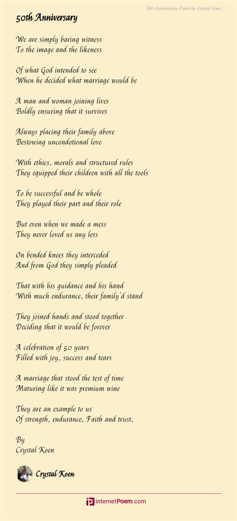 50th Anniversary Poem By Crystal Koen