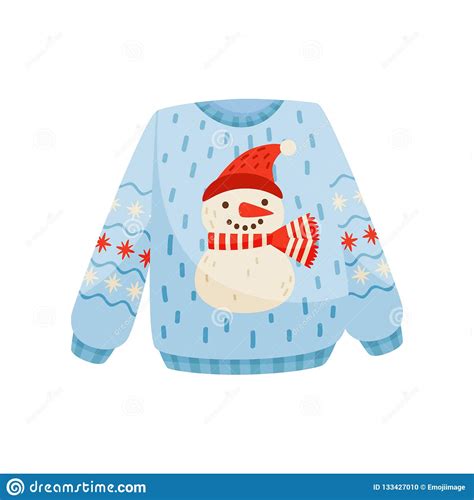 Christmas Sweater With Cute Snowman Knitted Warm Winter Jumper Vector