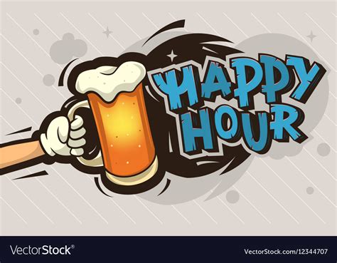 Happy Hour Cartoon Poster Design With An Vector Image