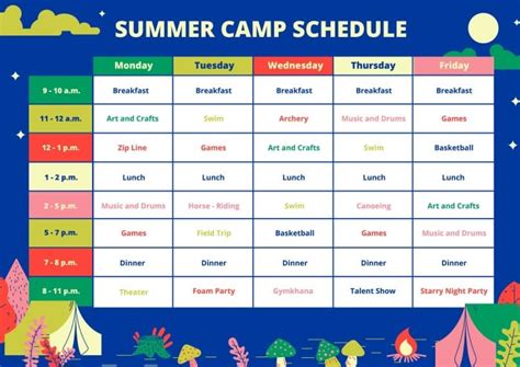 Free Creative Colorful Summer Camp Schedule Template