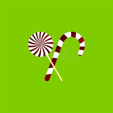 Candy Cane Icon Christmas Symbol Flat Design Template Xmas Sign