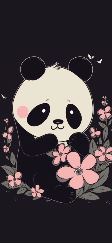 Cute Panda And Flowers Black Wallpapers Cute Panda Wallpapers
