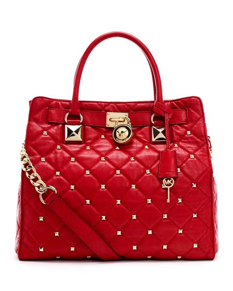 Lyst Michael Michael Kors Large Hamilton Studded Quilted Tote Bag In Red