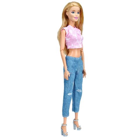 1set Fashion Outfits For Barbie Doll Clothes Set Short Top Jeans Pants