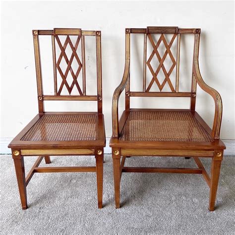 Vintage Cane And Wood Dining Chairs For Bloomingdales 8 Chairs At