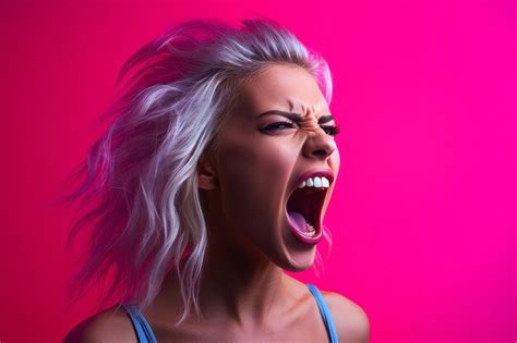 Premium Ai Image A Woman Screaming With Her Mouth Open On A Pink