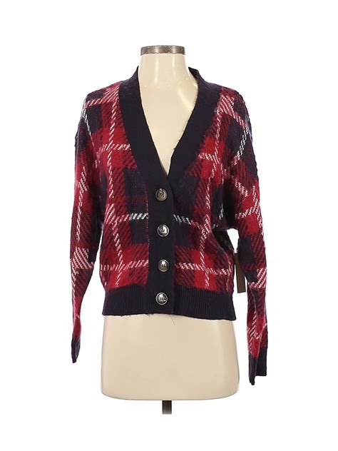 Abound 100 Cotton Color Block Plaid Maroon Red Cardigan Size Xs 40