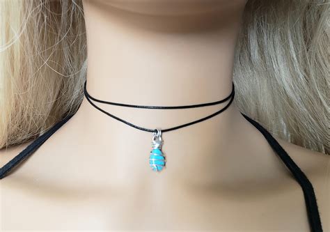 Double Layered Turquoise Blue Choker Necklace Thin Cord Etsy