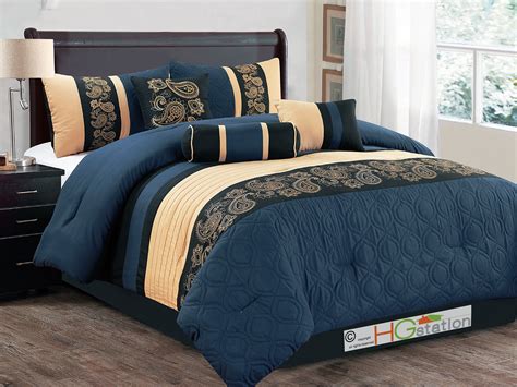 Nautical cal king comforter sets navy | pc solid navy blue micro suede comforter set cal king. 7-Pc Marquise Floral Paisley Scroll Embroidery Comforter ...