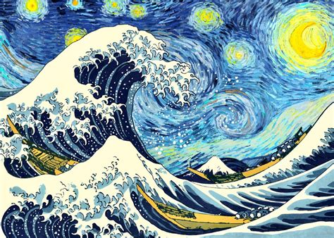Starry Night Great Wave Poster By Simon Darren Displate