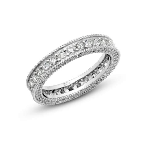 Andrea Jewelers Sz 7 Sterling Silver 925 Cubic Zirconia Cz Vintage Milgrain Eternity Band Ring