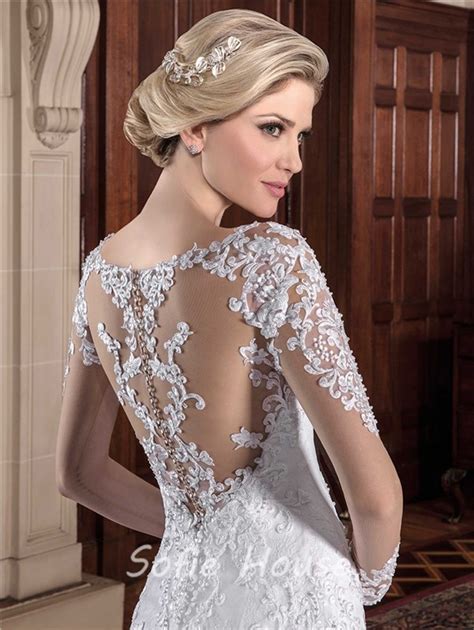 Mermaid Illusion Neckline See Through Back Lace Wedding Dress With Sleeves