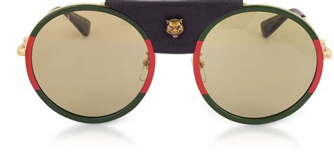gucci gg0061s round frame gold metal and black leather sunglasses w sylvie web trim shopstyle