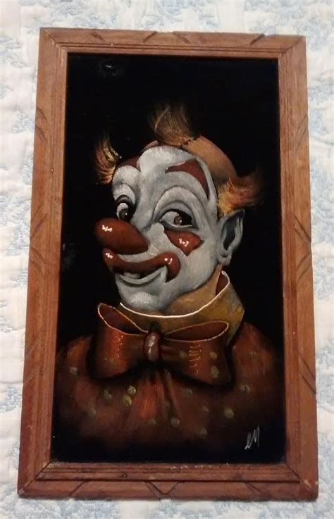 Vintage Framed Velvet Clown Painting Signed Frame Is 225 X 135