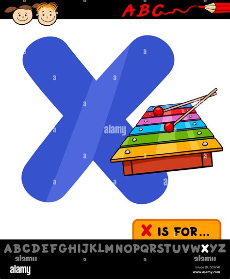 Cartoon Illustration Of Capital Letter X From Alphabet With Xylophone