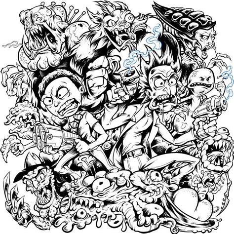 Some of the coloring pages are verry detailled in terms of characters and story it can take a few hours to properly finish one of the drawing but it is then worth it. Rick and Morty Official T-Shirt Illustration - Flyland ...