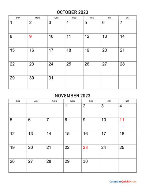 October And November 2023 Calendar Calendar Quickly